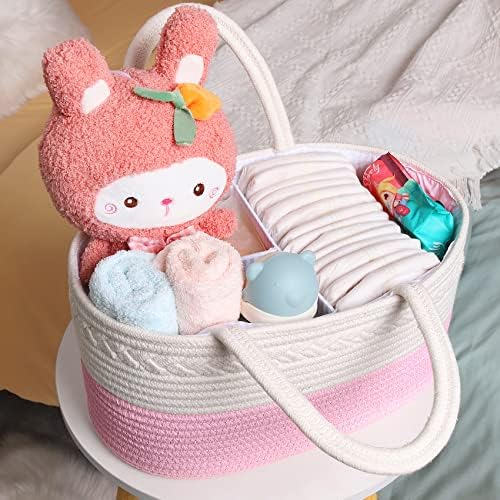 ABenkle Diaper Caddy Organizer, Boho Rustic Cotton Rope Nursery Baby Basket, Changing Table Organizer for Baby Diaper Storage and Baby Shower - Image 7