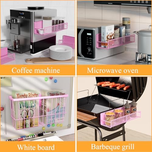 DTUQYX 6 Pack Magnetic Shelves for Washing Machine, Magnetic Spice Rack Organizer for Refrigerator, Magnetic Shelf with Hanger Organizer, Metal Magnetic Basket, Laundry Organization and Storage, Pink - Image 7
