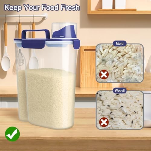 Komzon Rice Container, Airtight Rice Storage Container 10lb, Cereal Containers Storage, BPA Free Food Dispenser with Pouring Spout Handle for Flour Pasta Grain, Pet Dog Cat Bird Food Storage Container - Image 6