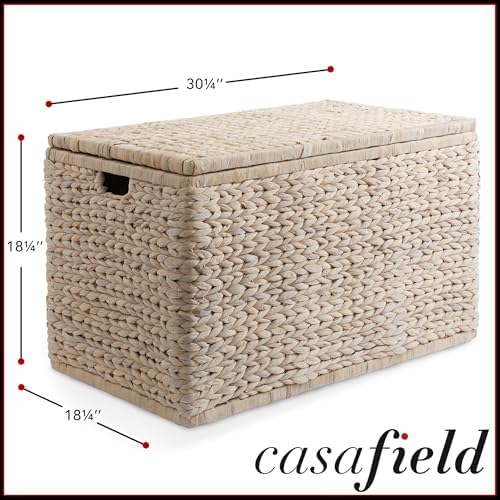 Casafield 30" Storage Chest with Lid, Handles, and Safety Hinge - Whitewash White, Hyacinth Wicker Storage Trunk for Entry Way, Living Room, Bedroom - Image 7
