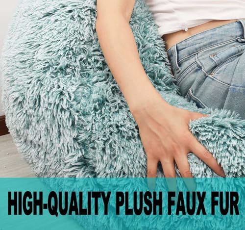 Fluffy Stuffed Animal Storage Bean Bag Chair Cover (No Filler), Faux Fur Comfy Bean Bag Cover for Organizing Plush Toys or Textile, for Adults Teens Kids Girls,Dark Green - Image 7