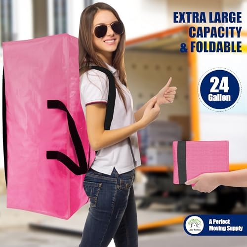 Cosy Family 12 Pack Heavy Duty Extra Large Moving Bags with Backpack Straps - Strong Handles & Zippers, Storage Totes For Space Saving, Fold Flat, Alternative to Moving Box, Pink - Image 7