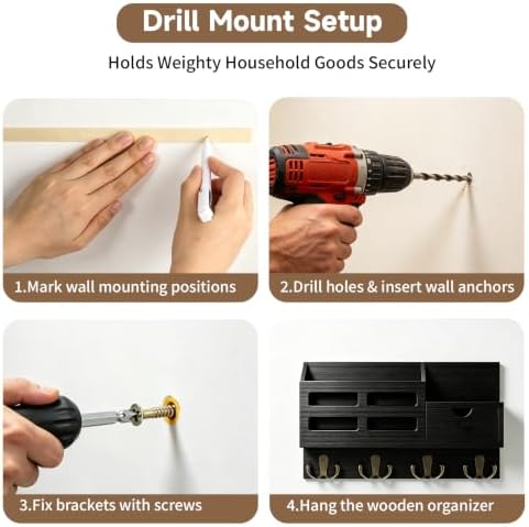 Key Holder Wall Mount Black Key Holder with Drawer& Mail Slot - Image 7