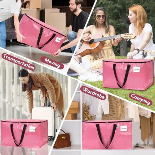 2-Pack Extra-Large Heavy-Duty Storage Totes with Reinforced Handles, Durable Zippers & Waterproof Material — Perfect for Space-Saving, Moving, Shipping and Travel (PINK) - Image 6