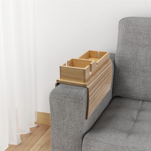 Bamboo Sofa Armrest Tray - Couch Arm Tray with Detachable Couch Cup Holder - 2 in 1 Anti-Slip Foldable Sofa Armchair Caddy Table - Cup Holder for Drinks Cellphone Snacks, Remote - Image 7