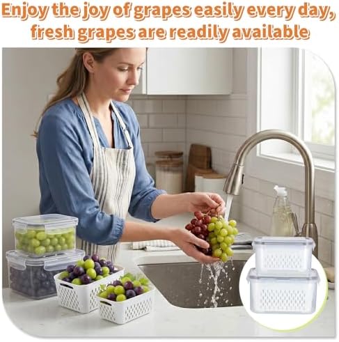 Fruit Storage Containers for Fridge, Grape Containers with Built-In Drain Basket, 2-Pack No-Leak Design, Saves Space, Durable and Easy to Clean, Easy Grab Handle, Keeps Grapes and Berries Fresh - Image 7