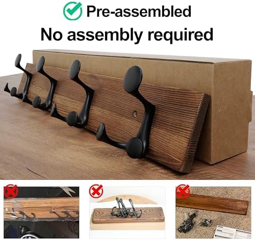 WEBI Coat Rack Wall Mount,24" Solid Wood Coat Hooks Wall Mounted Coat Hanger,16" Hole to Hole,Heavy Duty Hook Rack,4 Triple Hooks for Hanging Coats,Jacket,Hat,Backpack,Farmhouse,Brown - Image 6
