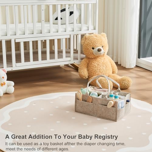 Upgraded Baby Diaper Caddy Organizer, Portable Nursery Storage Bin with Handle, Side Pockets Car Organizer for Diapers and Baby Wipes Essentials, Registry Gift Baskets (1Pcs-Large-Oatmeal) - Image 7