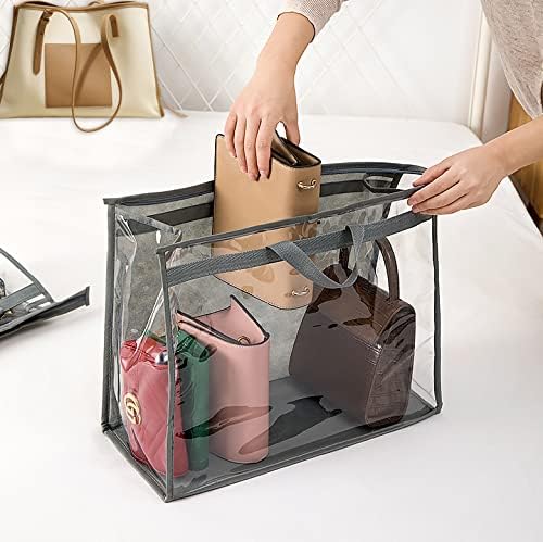 4 Pack Handbag Dust Bags Clear Purse Storage Organizer for Closet, Zipper Hanging Storage Bag for Handbags, Grey - Image 6