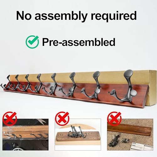 WEBI Coat Rack Wall Mount,17" Solid Wood Coat Hooks Wall Mounted Coat Hanger,16" Hole to Hole,Heavy Duty Hook Rack Rail,3 Triple Hooks for Hanging Coats,Jacket,Clothes,Hat,Backpack,Cherry - Image 6