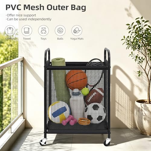 STORAGE MANIAC Rolling Laundry Hamper with Wheels 1-Section Laundry Sorter Rolling Laundrys Basket on Wheels with Removable Bag Clothes Hamper Laundrys Organizer Cart Bathroom Bedroom 90L Beige - Image 6