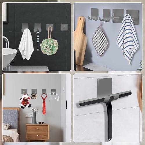 CGBE 4 Pack Shower Hooks - Self Adhesive Shaver Holder Hanger for Bathroom, Damage Free Wall Hooks for Razor, Loofah Sponge - Grey - Image 7