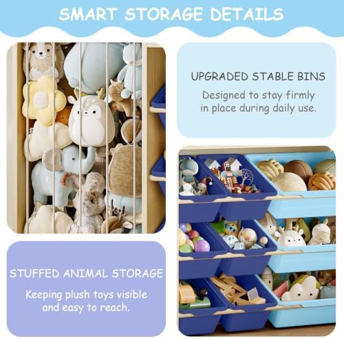EXPERLAM Kids Toy Organizer, Scalloped Shelf, Plush Holder, 12 Blue Bins - Image 6