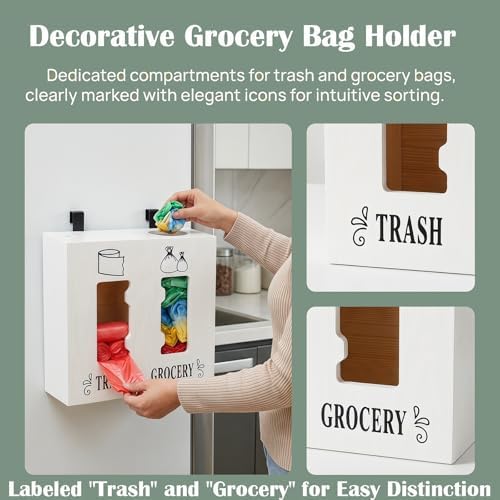 2 in 1 Trash Bag Dispenser and Grocery Bag Holder, Large Wooden Trash Bag Holder,Trash Bag Dispenser for Grocery Bags and Plastic Bags,Kitchen Cabinet Under Sink Organizers and Storage - Image 6