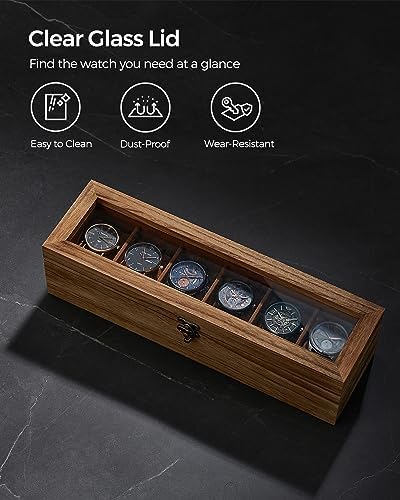 SONGMICS 6-Slot Wooden Watch Box, Display Case with Large Glass Lid - Image 6