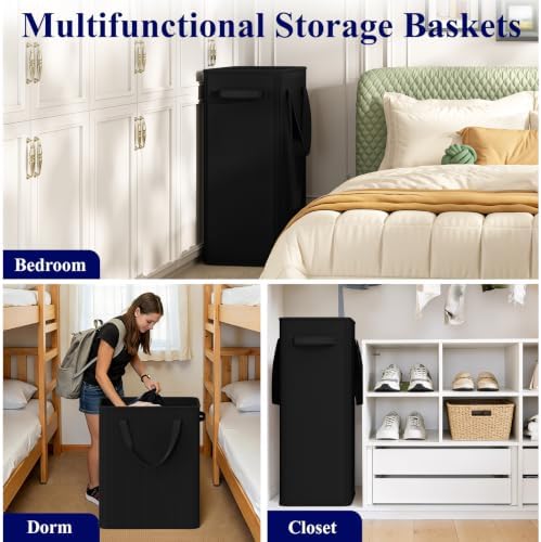 Optish 75L Slim Laundry Hamper, Large Laundry Basket With Handles, Black Narrow Laundry Basket for Dorm, Bedroom, Living Room, Collapsible Laundry Hamper - Image 7