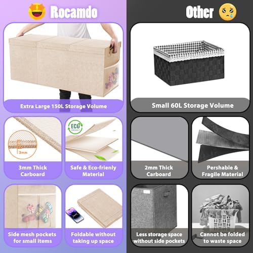 Large Toy Storage Box with Lid, Dividers, Collapsible Kids Toy Chest, Beige - Image 6