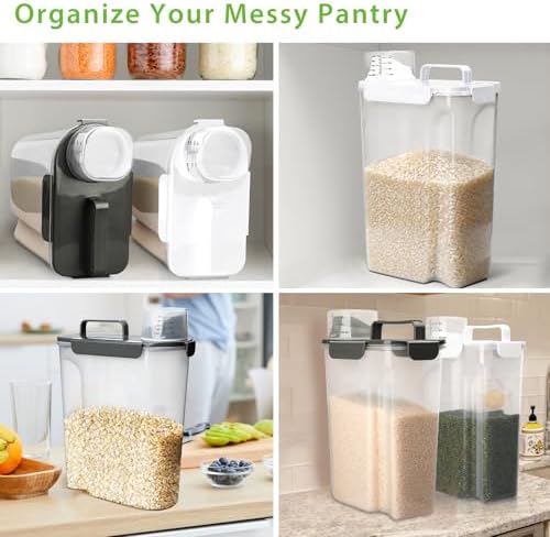 Viretec Rice Storage Container, 15 to 20lb Dry Food Airtight Dispenser, Pet Dog Cat Food Canister, BPA Free Clear Plastic Kitchen and Pantry Bin for Oatmeal, Cereal, Pasta, Flour Pack of 2 Grey - Image 6