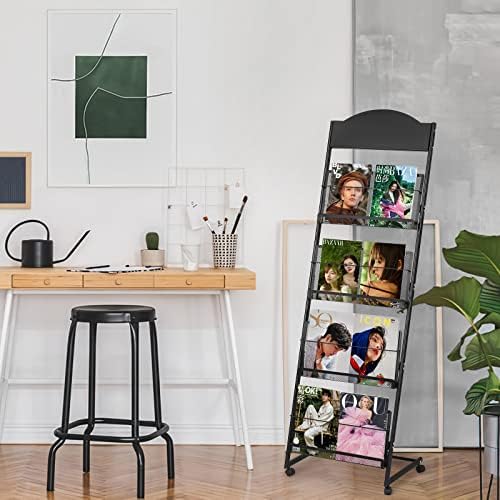 LIWSHWZ Brochure Display Stand,4-Tier Magazine Rack,Floor-Standing Magazine Literature Display Stand with Wheels,High-hardness metal,for Shop Exhibitions Office - Image 7
