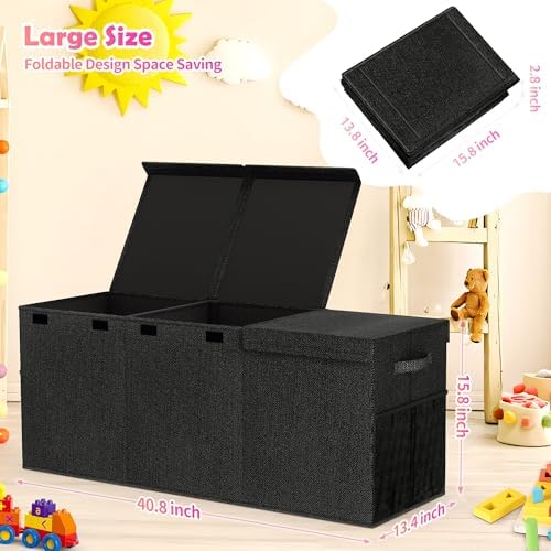 Extra Large Toy Box, Collapsible Toy Storage Organizer, 40"x16"x16", Black - Image 7