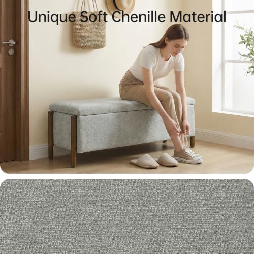 Usaint 47" Fabric Upholstered End of Bed Storage Ottoman Bench, Grey - Image 6