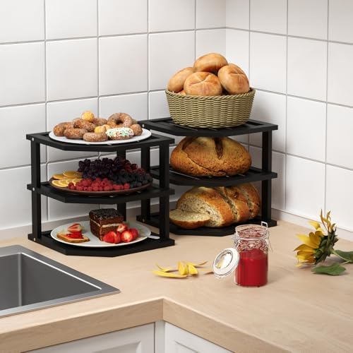 VERTORGAN 3 Tier Bamboo Dish Drying Rack,Corner Shelf 2 Pack(Black) - Image 6