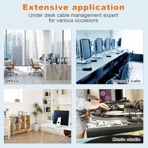 Under Desk Cable Management- 4 Pack Cord Organizer. Metal Wire Cable Management Tray for Office, Studio and Home. Super Sturdy Under Table Cable Managements - White Cable Organizer - Image 7