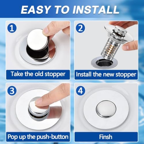 Sink Stopper Hair Catcher, Pop-up Sink Drain Strainer with Removable Stainless Steel Strainer Basket Hair Catcher, Bathroom Sink Strainer for Bathroom Sink Stopper (2PCS) - Image 6