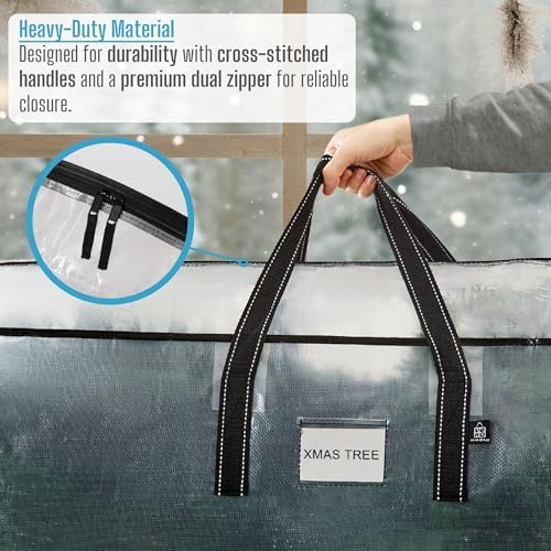 VENO 2 Pack Clear Christmas Tree Storage Bag - Fits 9 Ft Artificial Trees, Heavy Duty Large Bags with Zipper, Durable Handles, and Labeling Card Slot, Alternative to Storage Boxes with Lids (2 Pack) - Image 6