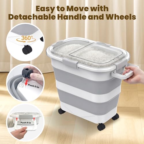 HOYTAMDA 25-35Lbs Rice Container,Collapsible Food Storage Container Wheels - Image 6