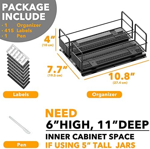 SpaceAid Pull Out Spice Rack Organizer for Cabinet, Heavy Duty Slide Out Seasoning Kitchen Organizer, Cabinet Organizer, with Labels, 7.7" W x10.8 D x4 H, 2 Drawers 1-Tier - Image 6