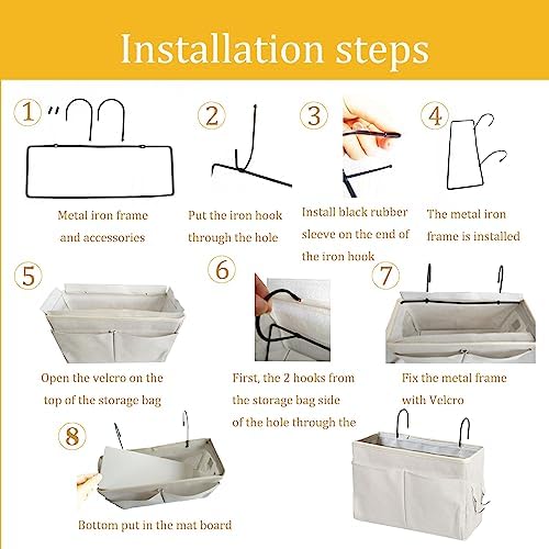 Bedside Caddy Organizer - Bedside Hanging Storage Bag with Hooks, Dorm Essentials Caddy for Bunk Bed & Dorm Bed Rails, Holds Books, Phones, Tablets, Glasses, Water Bottles & More (White 2 Pack) - Image 6