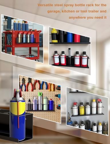 sogiv 4 Pack Spray Can Holder Organizer, Wall-Mounted Steel Spray Bottle Rack, Tool Box Storage Rack, 5 Cans Metal Paint Can Organizer for Garage, Workspace, Shop, Home or Tool Trailer, Black - Image 7