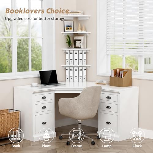 Forbena Corner White Floating Book Shelves for Wall Set of 4, Wood Nursery Corner Bookshelf for Kids Bedroom, Large Modern Round Wall Bookshelves for Living Room Decor, Indoor Plants, Bathroom - Image 7