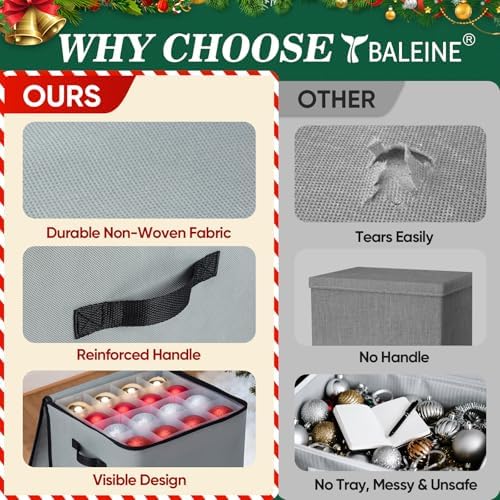 BALEINE Christmas Ornament Storage Box with Dividers, Premium Holiday Ornaments Storage Container Bin for Xmas Decorations (64 Ball, Green, Soft) - Image 7