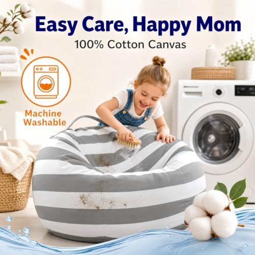 Amzlink® Stuffed Animal Storage Bean Bag Chair Cover for Kids - Stuffable Zipper Beanbag for Organizing Children Plush Toys, Heavy Duty Cotton Canvas, Ideal for Bedroom Classroom(X-Large for Kids) - Image 7