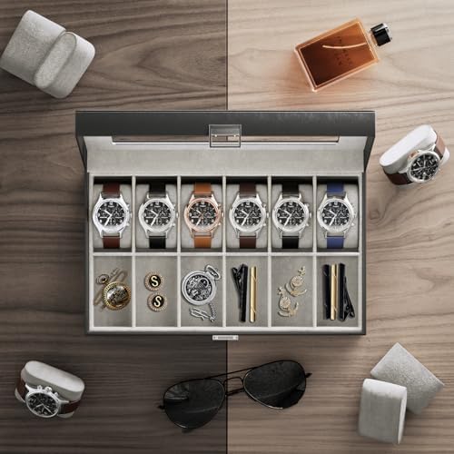 ProCase Watch Box Organizer, 12 Slot Watch Display Case, Black - Image 6