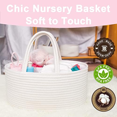 ABenkle Baby Diaper Caddy, Nursery Storage Bin and Car Organizer for Diapers Wipes, Cotton Rope Basket Changing Table Caddy - Image 6