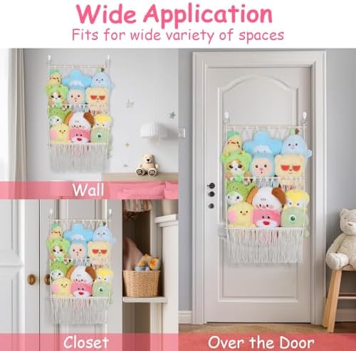 2 Tier Stuffed Animal Storage Net, Large Boho Stuffy Plushies Storage,Beige - Image 6