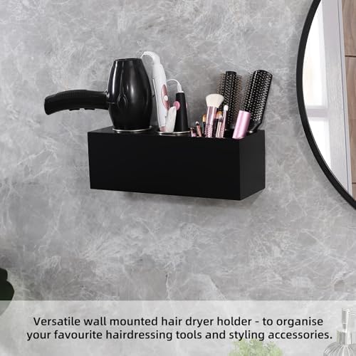Hair Dryer Holder and Tool Organizer, Wood, Black - Image 6