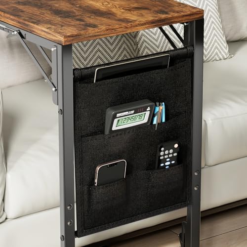 Folding TV Tray Table, Small Folding Side Table with Storage Bag, Portable C Shaped End Stand for Couch Sofa Bed, Rustic Brown - Image 6