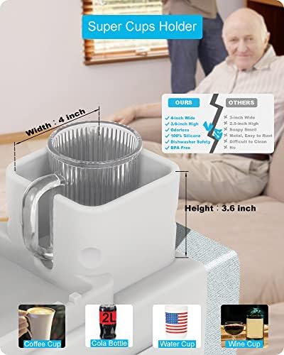 Couch Cup Holder Tray, VIENFUT Silicone Anti-Slip Sofa Armrest Tray with Side Pockets, BPA-Free Anti-Spill Couch Drink Holder for YETI, Remote, Snacks, Cellphone and iPad, Ideal Gift (Griege) - Image 6
