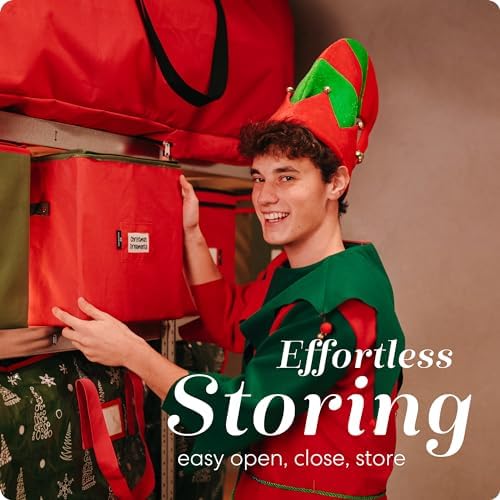Handy Laundry Christmas Ornament Storage - Stores upto 64 Holiday Ornaments, Adjustable Dividers, Zippered Top, Two Handles. Storage Box Keeps Holiday Decorations Clean and Dry for Next Season. (Red) - Image 6