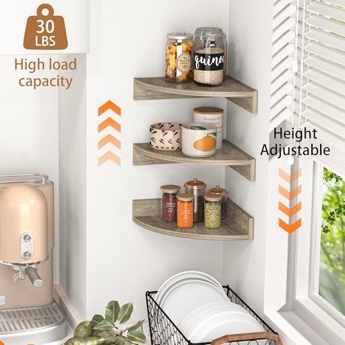 Fun Memories Corner Shelf Wall Mount, Wood Floating Corner Shelves,Corner Wall Shelf for Bedroom, Bathroom, Kitchen, Living Room (Grey, 3 Pack) - Image 6