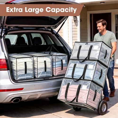 6Pcs Heavy Duty Extra Large Moving Bags Storage Totes Fold Flat Transparent - Image 7