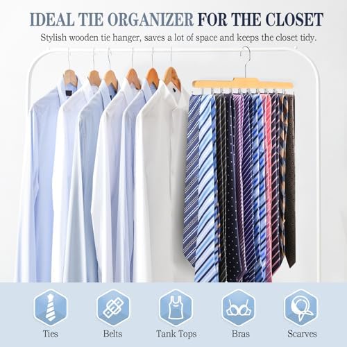 2PC Tie Rack Hanger for Closet, Upgraded Tie Holder Organizer for Men, Wood - Image 6