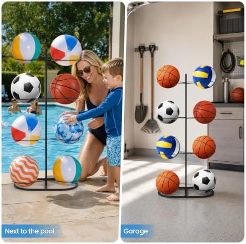 New Ball Storage Rack,Cube Ball Storage Holder,Basketball Football Holder Carbon Steel Heavy Duty Basketball Stand Painted Nail-Free Multi-Purpose Vertical Ball Rack (Double4) - Image 7