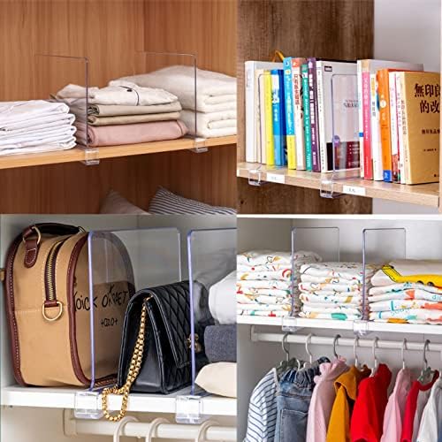 Yieach 4 Pack Clear Acrylic Shelf Divider for Closet Organization - 9.2″ Tall Closet Dividers for Wood Shelves,Cupboard,Vertical Shelf Separators in Closet for T-Shirt,Purse,Handbag,Sweater Organizer - Image 6