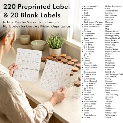 EDELHAUS Glass Spice Jars with Label, 24x Acacia Wooden Lids - White Labels - Image 7