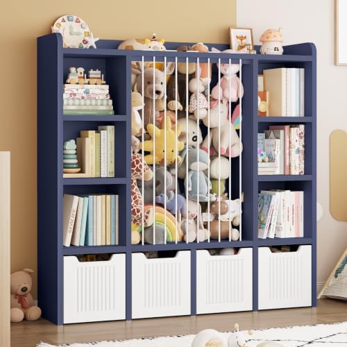 ONBRILL 3-in-1 Toy & Stuffed Animal Storage, 4 Movable Toy Chest, Blue - Image 7